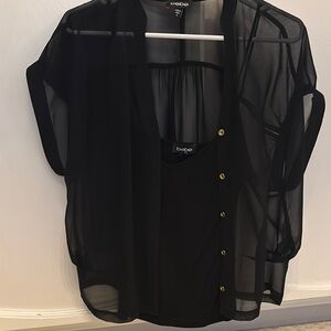 Bebe Black Sheer Button-Up Top